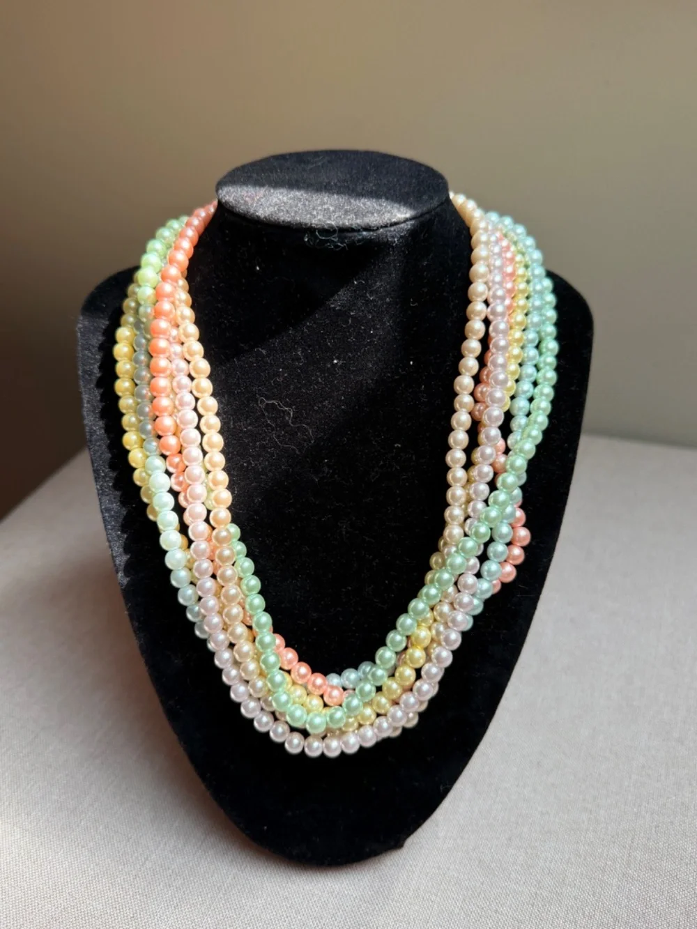 Vintage Joan Rivers Multi Strand Pastel Beaded Necklace and Bracelet Set